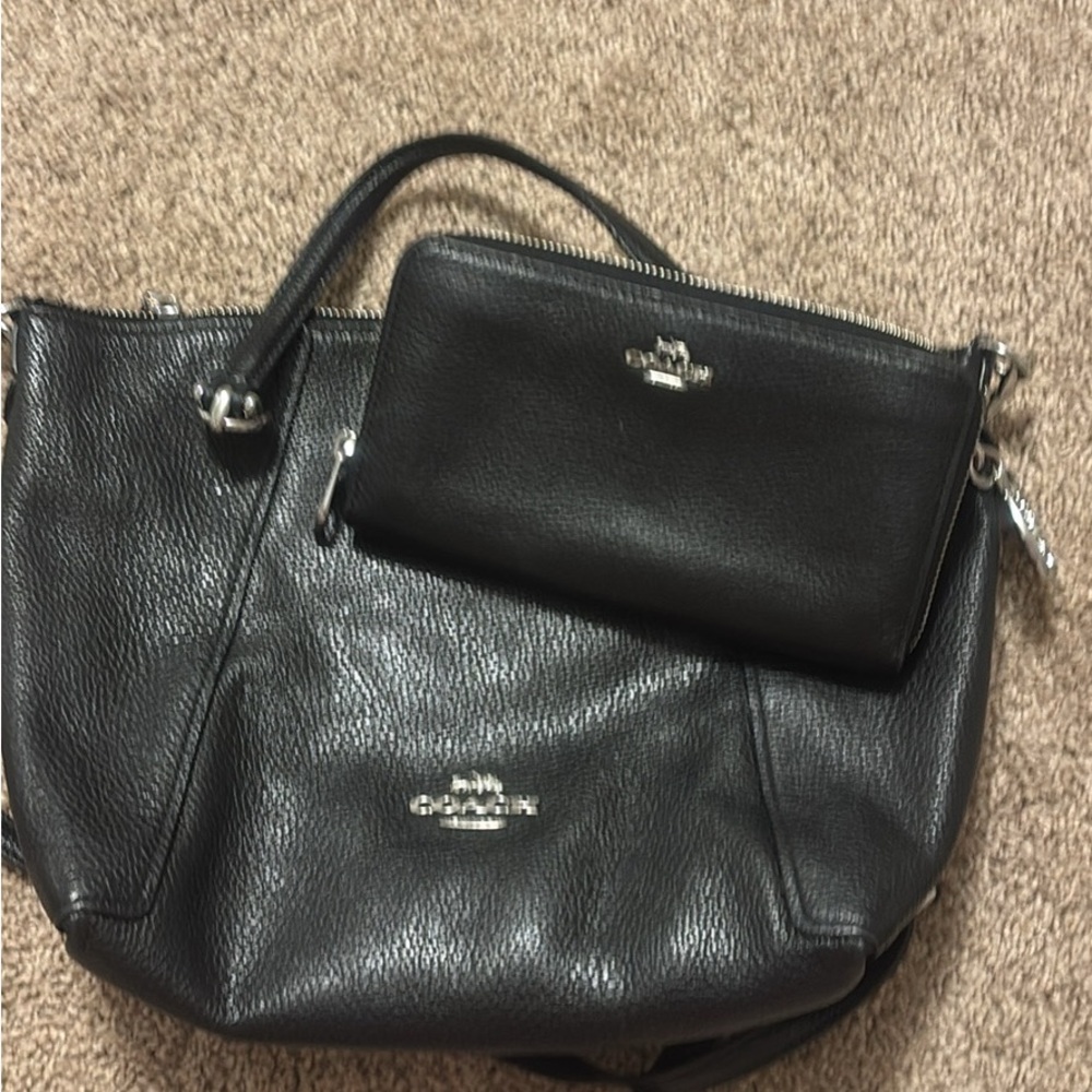 Coach Black Leather Shoulder Bag and Wallet